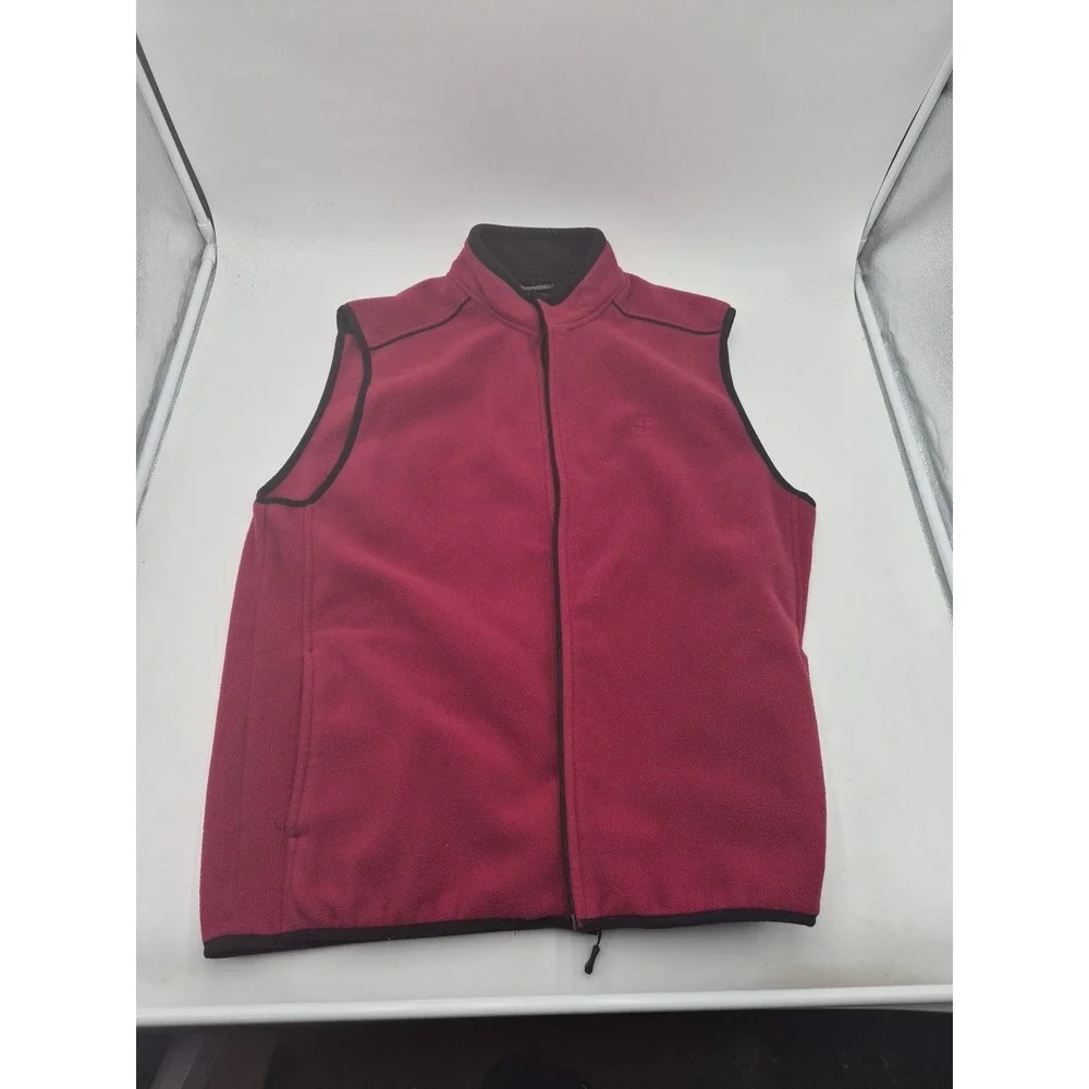 Timberland Fleece Vest Full Zip Mock Neck Sleeveless Jacket Red Mens Size large